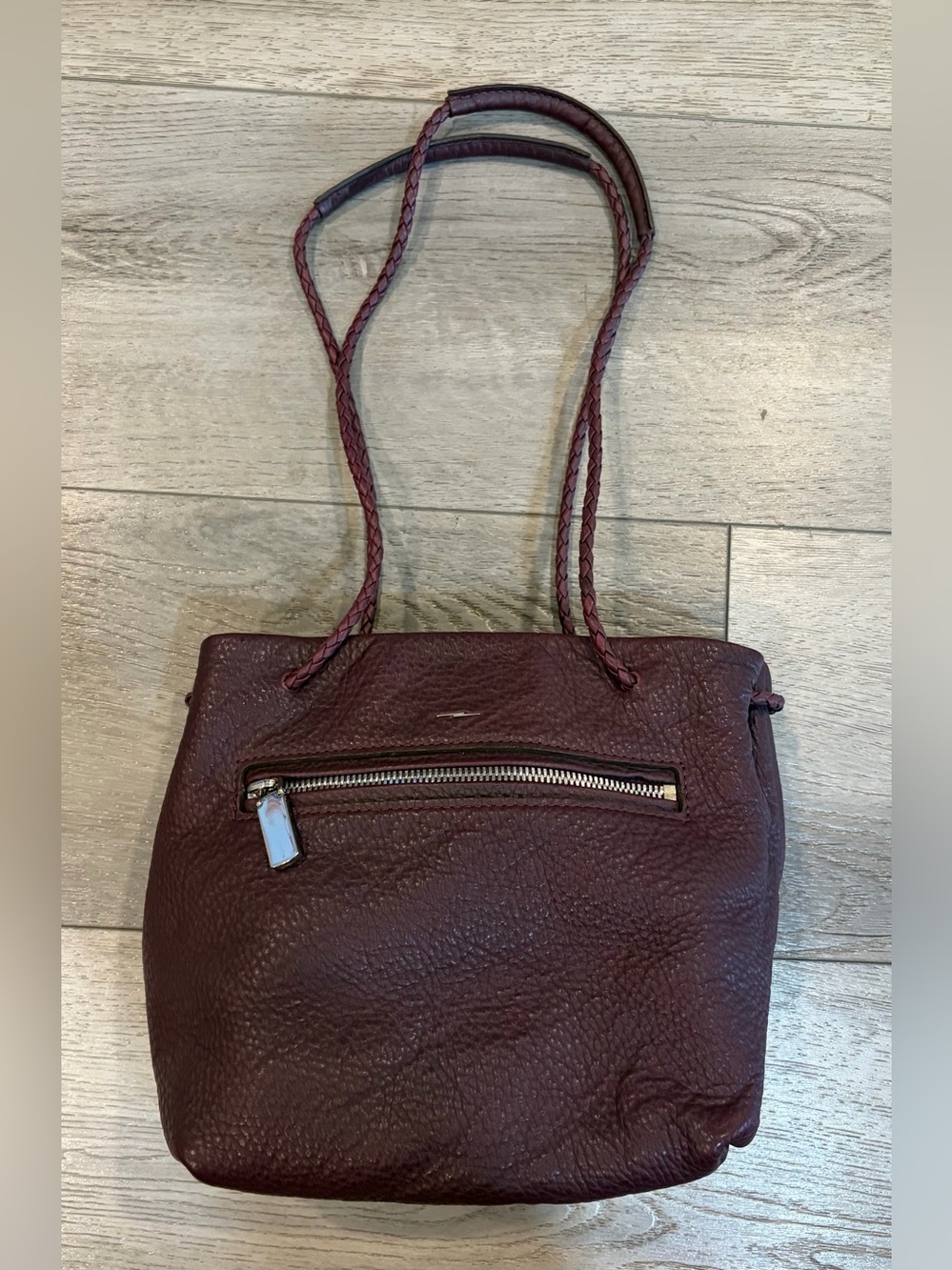 Shinola Leather Shoulder Mini Tote Crossbody Bag Burgundy Braided Strap